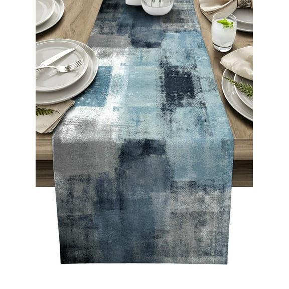 Table Runner Dresser Scarves 90 Inch Long, Modern Aesthetic Watercolor Painting Linen Dining Table Runners Abstract Art Color Block Tabletop Scarf for Wedding Holiday Party Kitchen