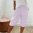 thumbnail image 2 of Bermuda Shorts for Women Drawstring Elastic High Waisted Stripe and Gingham Wide Leg Beach Shorts with Pockets Featuring Relaxed Fit Cuts Purple S, 2 of 9