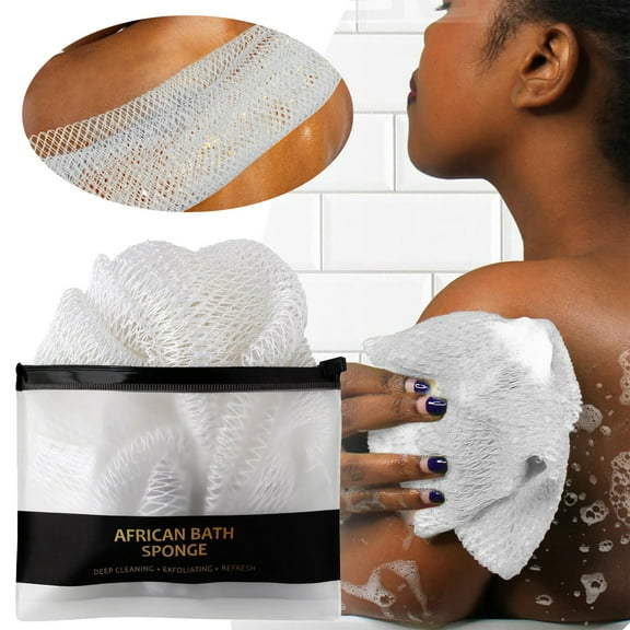 1 Pc African Net Sponge Authentic African Bath Sponges with Knots - Exfoliating Body Scrubber for Men - Back Scrub Exfoliator for Shower Bathroom Accessories, 45 Inch, White