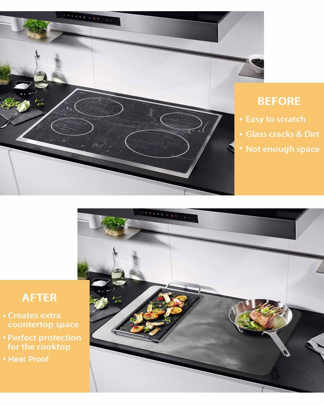 Large Induction Cooktop Protector Mat Black Grey Ombre Stove Top Covers for Electric Stove, Coastal Beach Modern Abstract Art Decorative Stove Burner Cover Mats, Glass Top Stove Cover