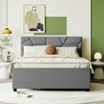thumbnail image 2 of Bellemave Full Size Upholstered Bed with Trundle, Wood Linen Fabric Platform Bed with Brick Pattern Headboard, No Box Spring Needed（Gray), 2 of 8