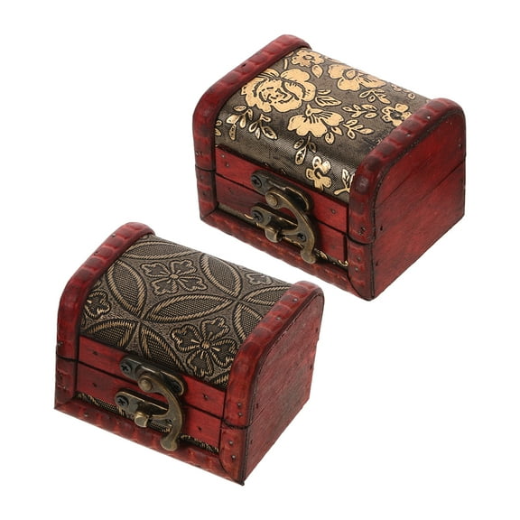 2 Pcs Wooden Vintage Jewelry Box Toy Treasure Chest Jewelry Boxes
