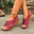 thumbnail image 4 of CYMMPU Women's Crisscross Strap Slingback Wedge Sandals, Open Toe Slip On Platform Walking Shoes, Casual Summer Daily Footwear Wine 39, 4 of 9