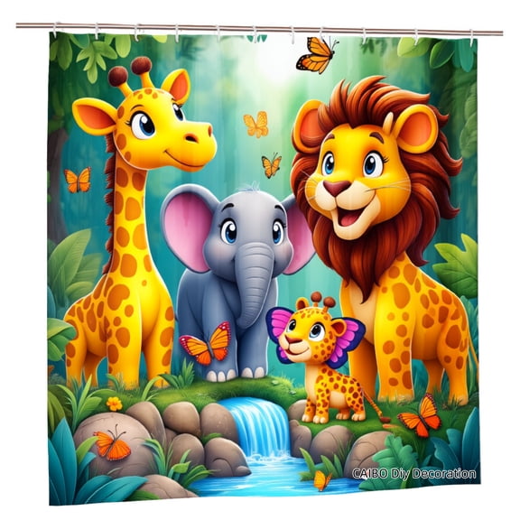 Joocen Cartoon Jungle Animals Polyester Shower Curtain For Home Bathroom Bath Tub Decoration 72x72 inch
