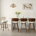 thumbnail image 2 of Swivel Counter Height Bar Stools, Set of 1, 26" Upholstered PU Leather Barstools with Back Wood Legs, Mid Century Modern Bar Chair Island Stool for Kitchen Counter, Cream White, 2 of 10