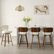 Swivel Counter Height Bar Stools, Set of 2, 26 Upholstered PU Leather Barstools with Back Wood Legs, Mid Century Modern Bar Chair Island Stool for Kitchen Counter, Cream White