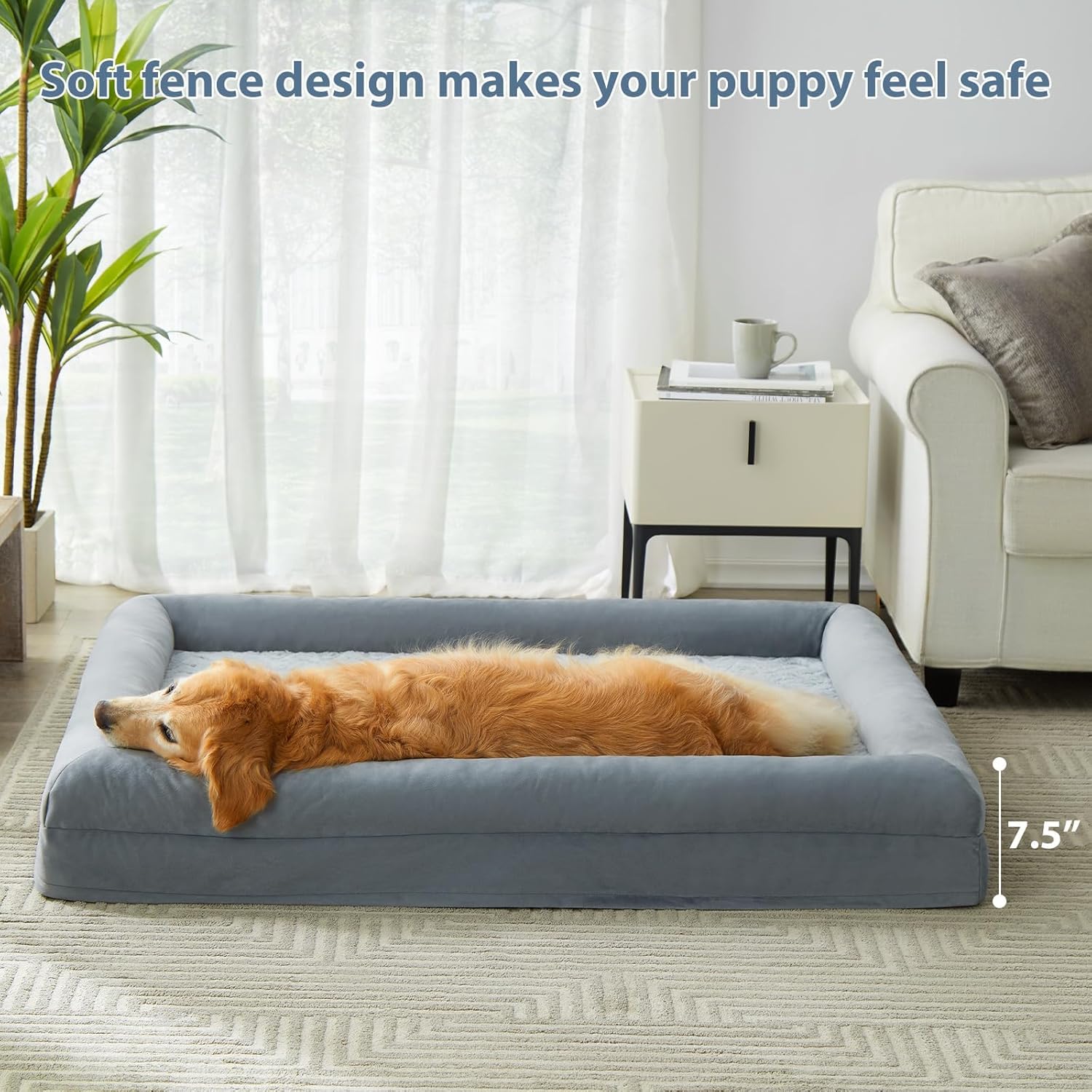 EP XXXL Big Dog Bed, Washable Dog Couch with Removable Waterproof Cover, Orthopedic Large Pet Sofa Bed with Bolster Sides for Sleeping