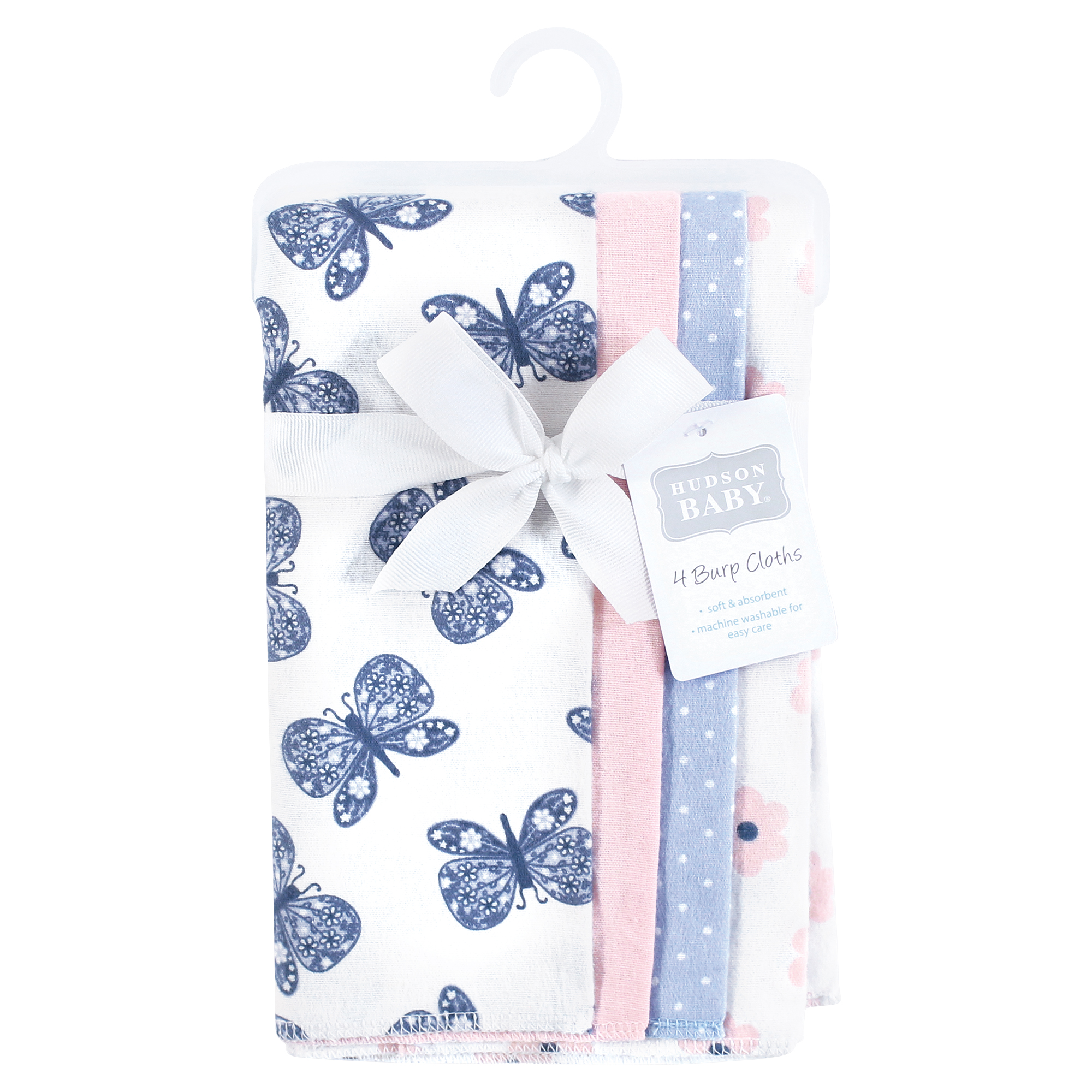 Hudson Baby Infant Girls Cotton Flannel Burp Cloths 4pk, Beautiful Butterfly, One Size
