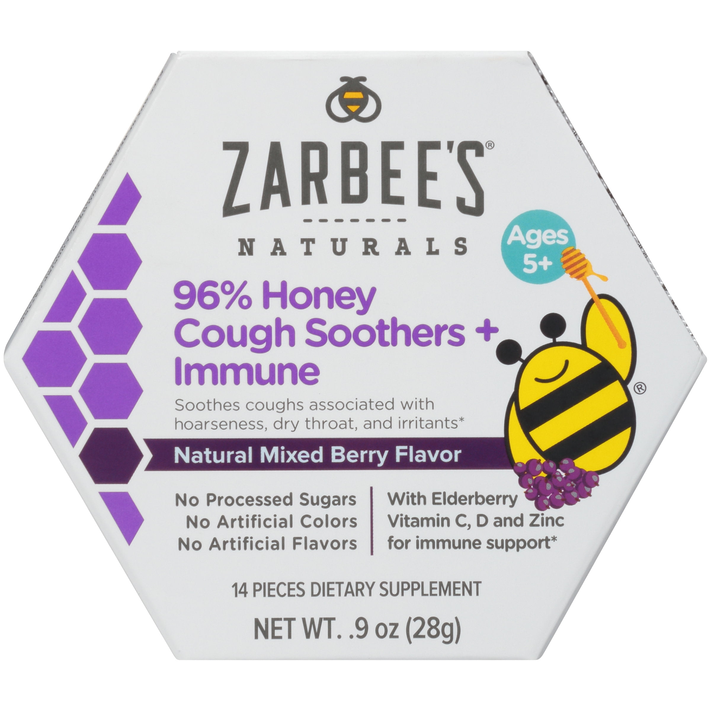 Zarbee's Naturals 96 Honey Cough Soothers + Elderberry for Immune