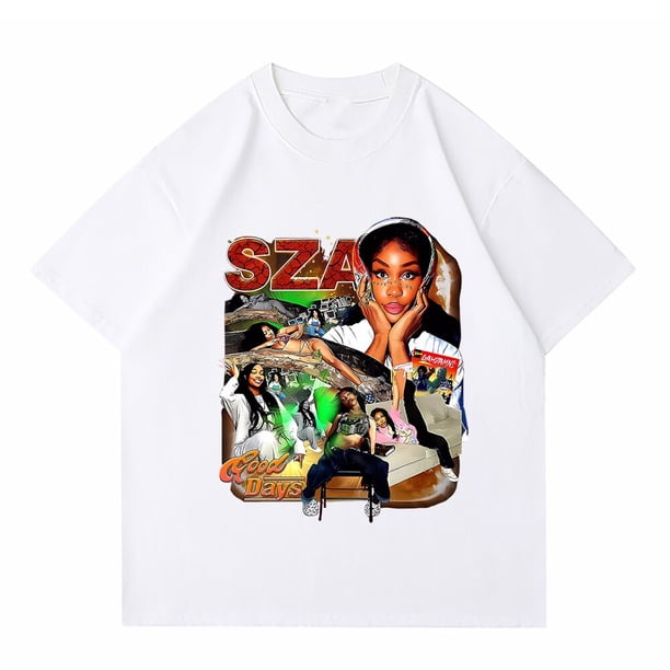 Camiseta gráfica SZA Good Days para hombre, camisa 100% de algodón de manga corta, estilo Hip Hop, rapero de los 90, Vintage, de gran tamaño