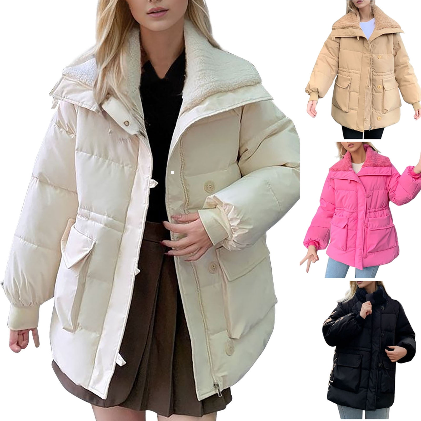 Lovskoo 2024 Womens Winter Coats Quilted Jacket Zipper Long Sleeve
