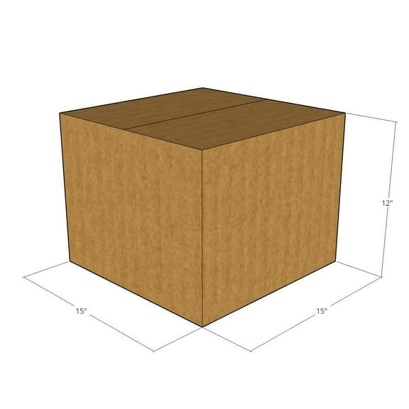 15x15x12 Kraft Brown Corrugated Shipping Boxes, 32 ECT Single-Wall, Qty 15