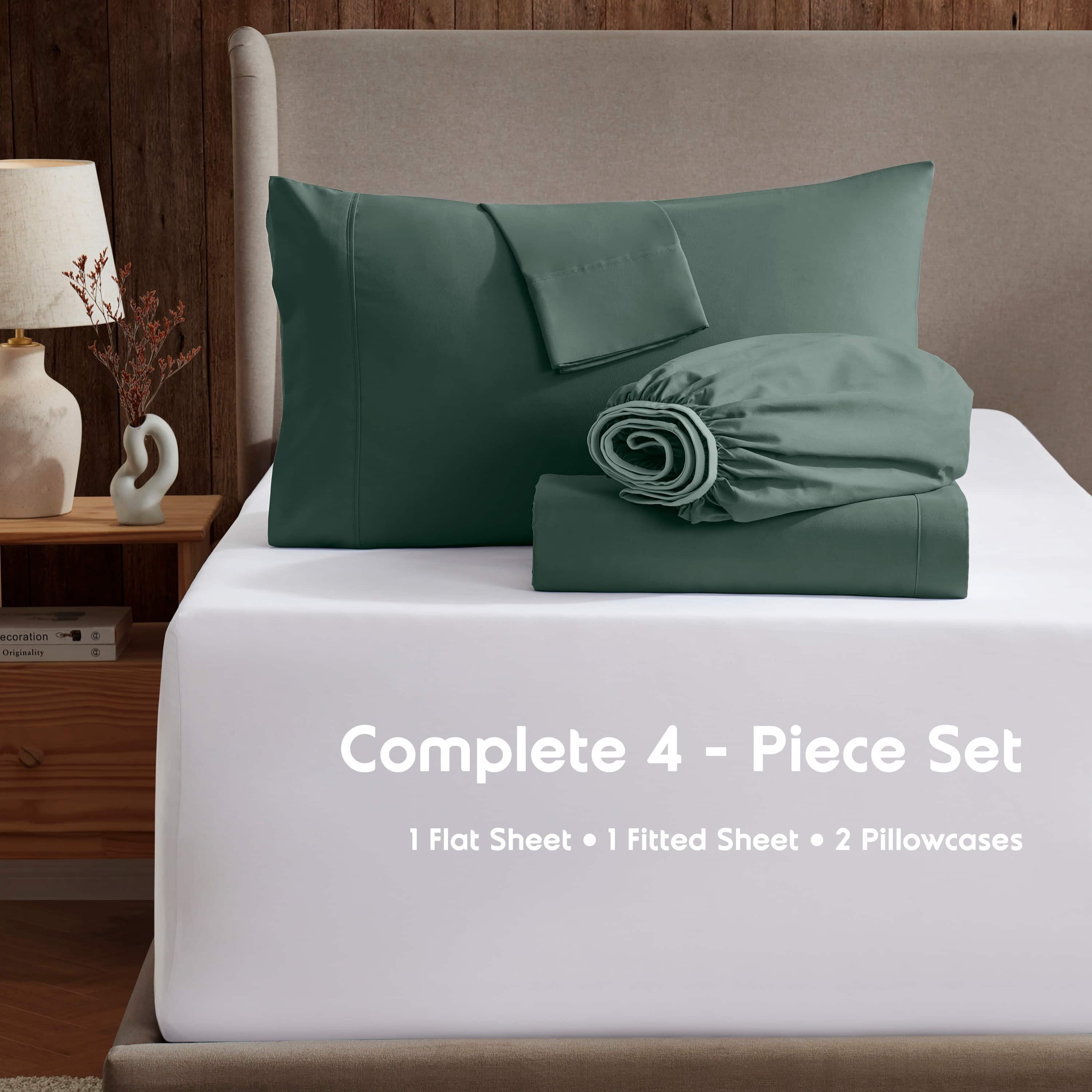 LammaLoe Extra Deep Pocket Twin Sheets set, Fits 18"-24" Mattress, 4 Piece Soft Microfiber Bed Sheet Sets, Forest Green