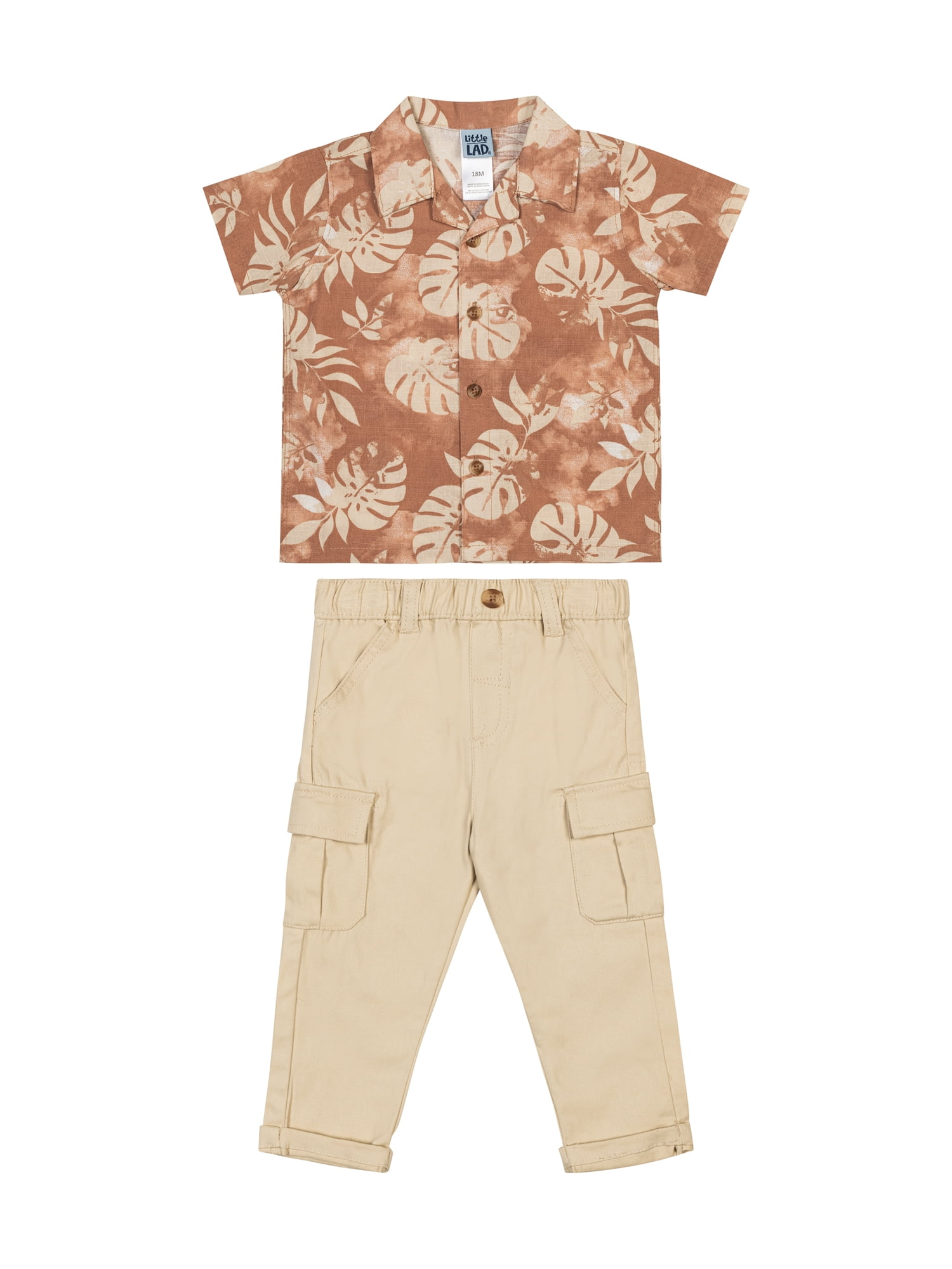 Little Lad Newborn and Infant Boys' Short Sleeve Shirt and Pant, 2-Piece Set, Sizes 0/3M-24M