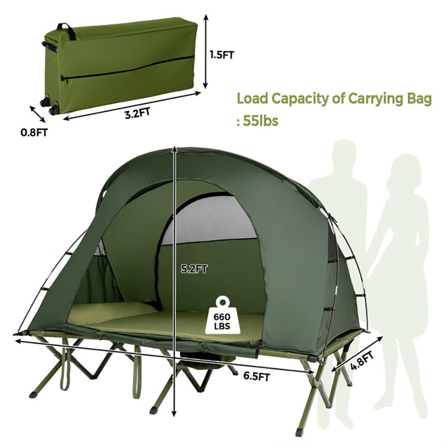 Spaco 2-Person Camping Tent Set with External Cover, Lightweight Outdoor Tent for Backpacking, Hiking, Green