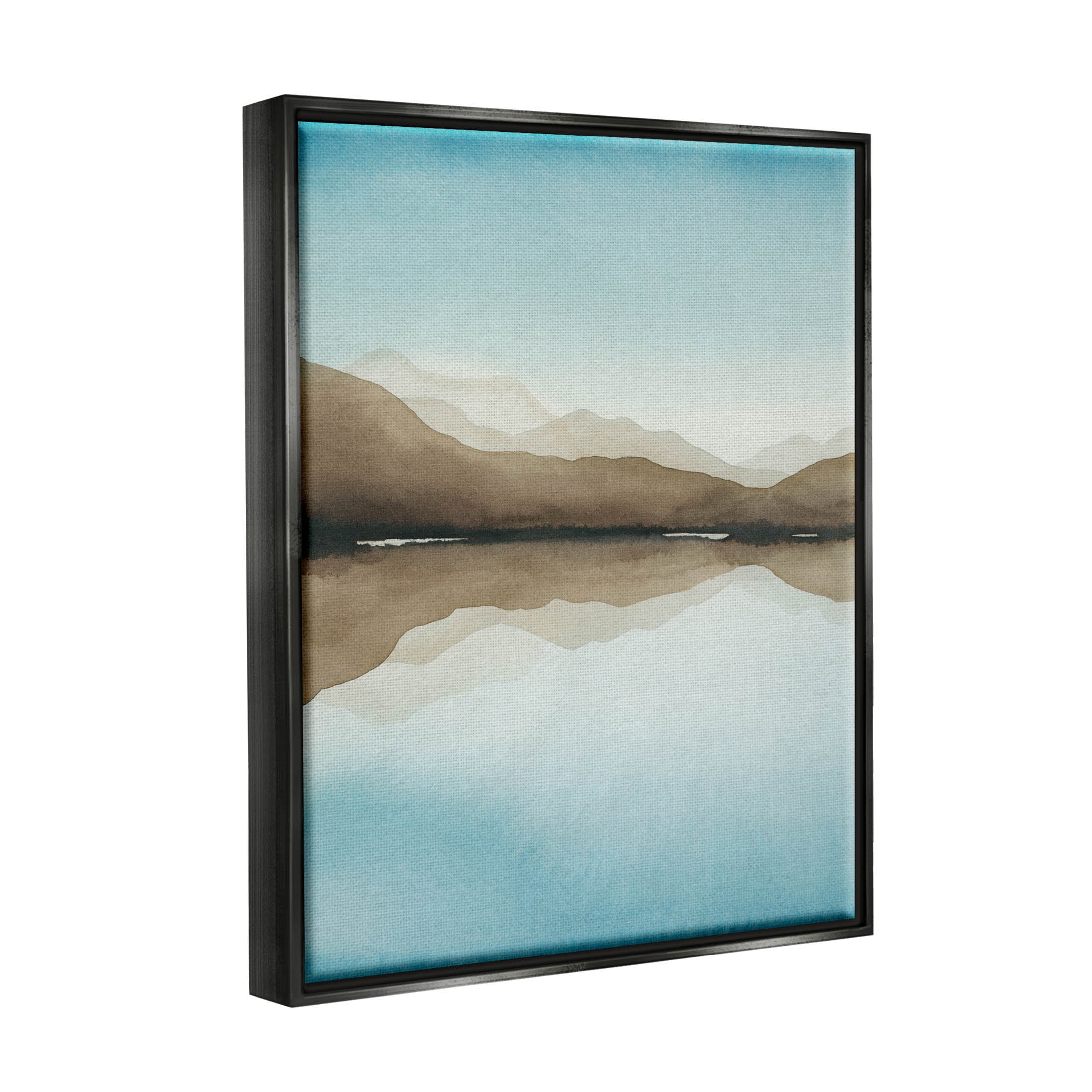 Stupell Industries Modern Mountains Lake Reflection Painting Jet Black Floating Framed Canvas Print Wall Art, Design by Grace Popp