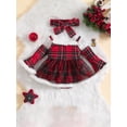 thumbnail image 3 of Infant Girls Christmas Romper Dress 3M 6M 12M 18M 24M Snowflake/Plaid Patchwork Cold Shoulder Flare Long Sleeve Jumpsuit + Headband, 3 of 10