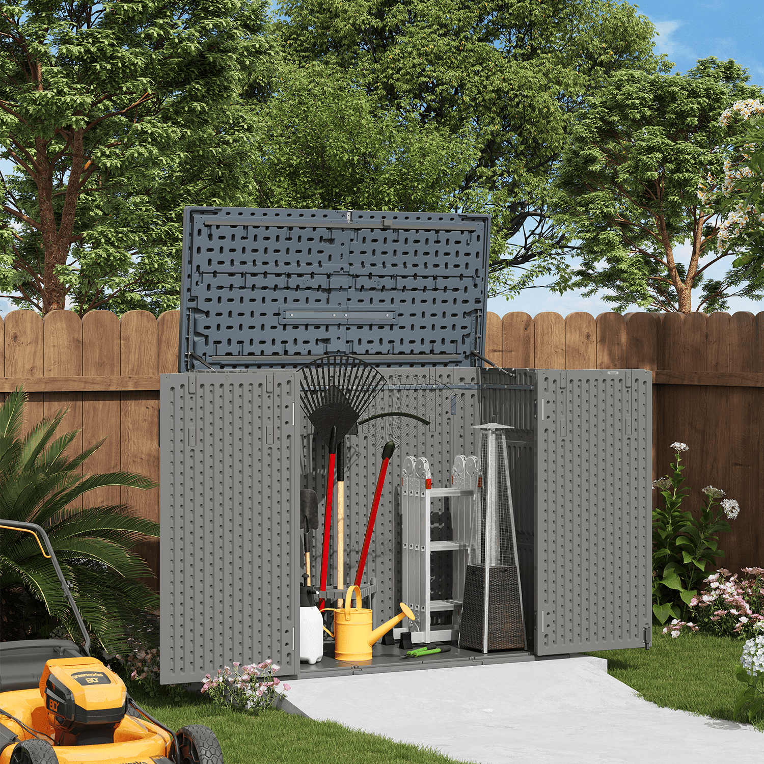 LazySunsets Waterproof Resin Gardening Supplies Storage Shed, 3.9 ft x 4.7 ft x 2.2 ft, Gray