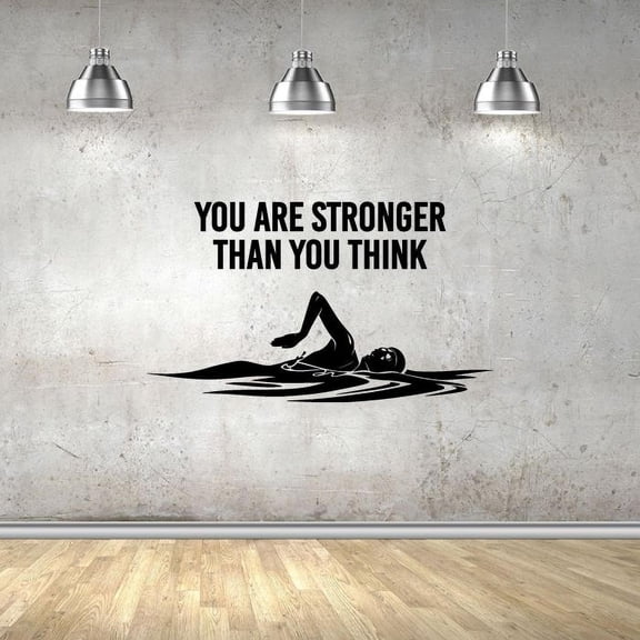 You Are Stronger Than You Think Quote Professional Player Silhouette Swimming Player Vinyl Wall Sticker Art Decal Swimming Sports Boys Girls Kids Room Design Bedroom Swimming Sports Size (18x20 inch)