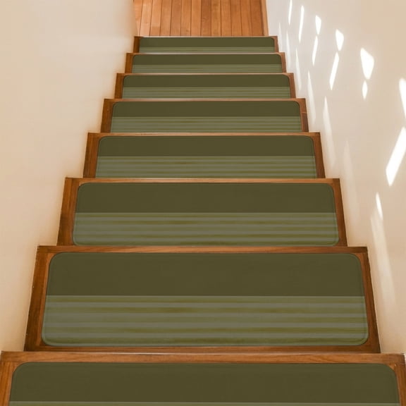 Stair Treads Non Slip Indoor for Wooden Steps, Olive Green Striped 4 Pcs Stair Mats for Kids Elders Dogs, 8 x 30 Inch Vintage Stripes Ombre Carpet Treads Runner Rugs for Staircase