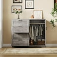 thumbnail image 5 of 43.3" Armoire Wardrobe Closet with 4 Drawers and 2 Doors, Wooden Dresser with Hanging Rod, Multifunctional Storage Cabinet for Bedroom, Grey, 5 of 7