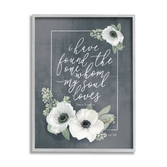 Stupell Industries Whom My Soul Loves 3:4 Rustic White Poppy Florals Graphic Art Gray Framed Art Print Wall Art, 11x14, by House Fenway