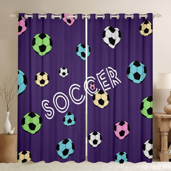 Homewish Kids Soccer Game Black Out Curtains,Colorful Football Curtains Pack of 2 (42x63 Each),Sport Theme Bedroom Curtains For Boys,Microfiber Bedroom Decor