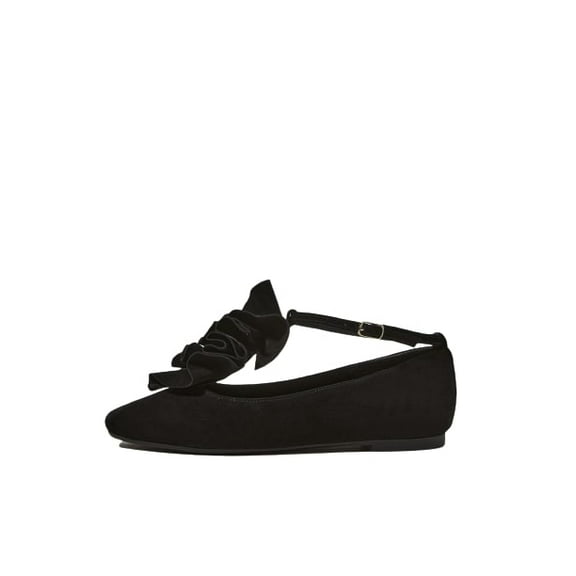 Cecelia New York Remi Black Suede Elegant Ankle Strap Flat Ballet Flat Shoes