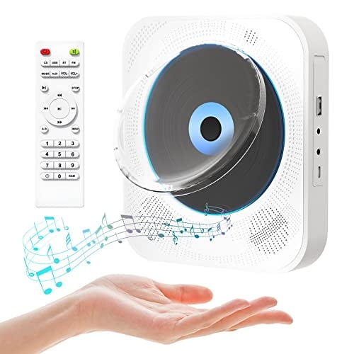 Reproductor de CD portátil con altavoces, bluetooth, radio FM/AUX/USB, altavoz HiFi/sonido envolvente, control remoto, cable de audio, cubierta antipolvo