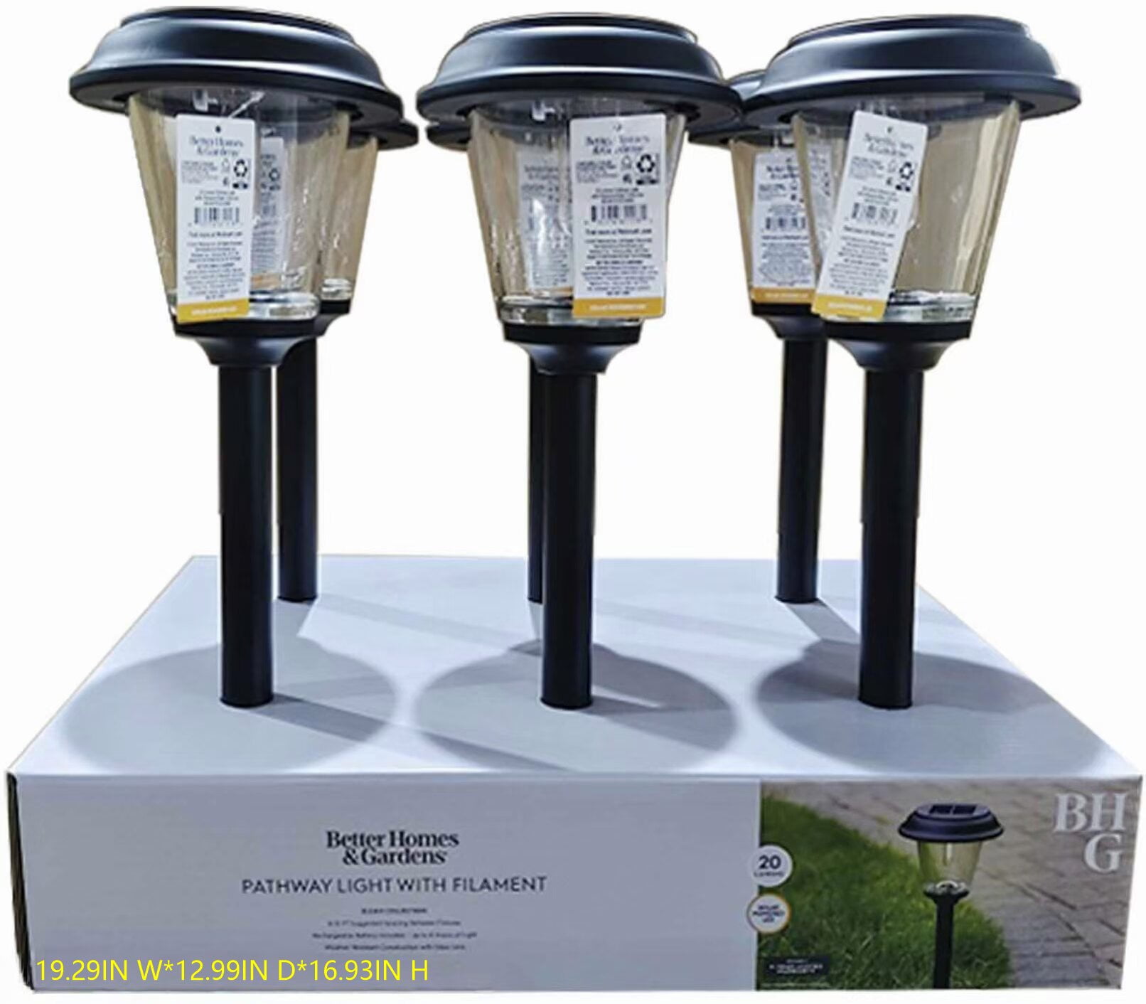 Better Homes & Gardens Elijah Solar Powered Black Landscape Filament LED Pathway Light, 20 Lumens