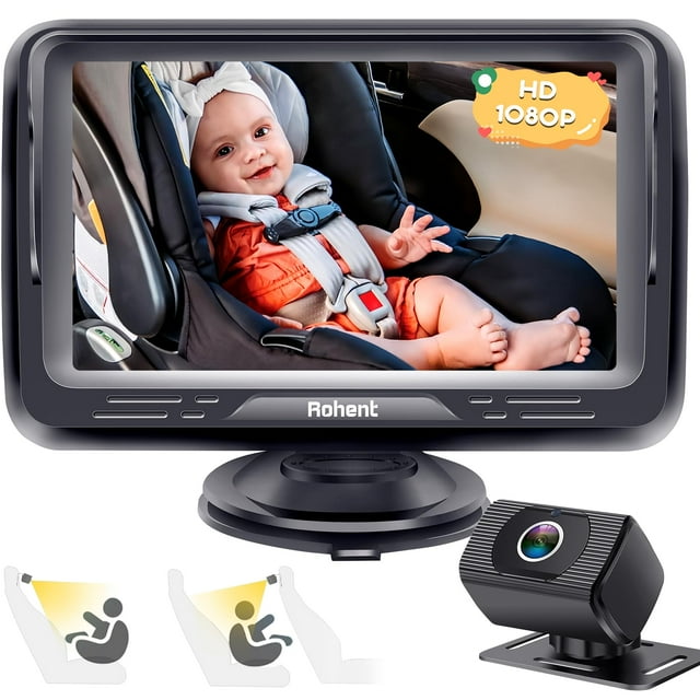 Cámara de coche para bebés Rohent HD 1080P con monitor para bebés orientado hacia atrás