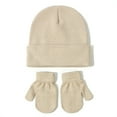 thumbnail image 1 of FAOWME Baby Knitted Hat And Glove Set Versatile Solid Color Fall Children Wool Pullover Hat Beige M, 1 of 2