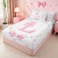 thumbnail image 2 of meiyoeat Kawaii Bowtie Zipper Full Size Comforter Sets with Fitted Sheet and 2 Pillowcases For Girls,Modern Personalized Initial L Zipper Bedding Set For Kids,Pink Reversible,4-Piece, 2 of 7