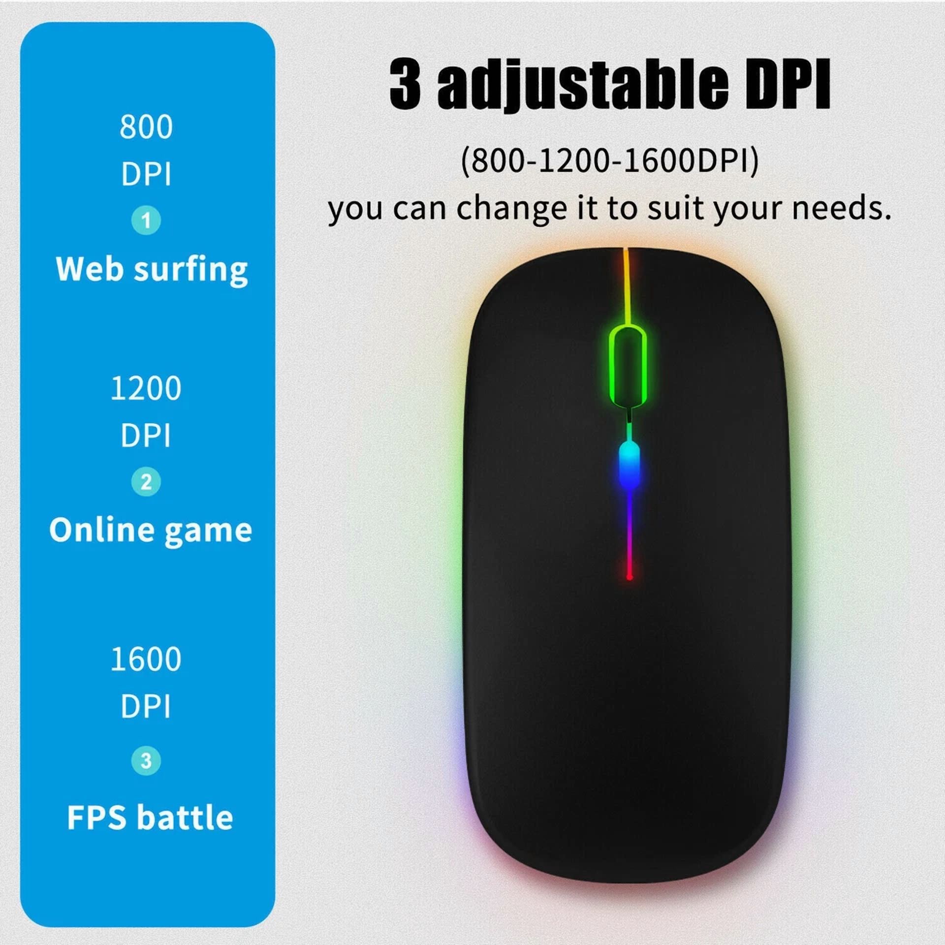 RHEA- 2× Wireless Bluetooth Optical Mouse Led 2.4Ghz Usb Rechargeable Mice Pc Laptop