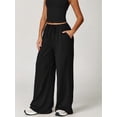 thumbnail image 3 of Women'S Wide-Leg Loose Casual Sports Pants Straight Low-Rise Sweatpants Drawstring Elastic Band Pockets Black S, 3 of 5