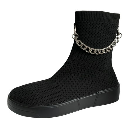 

Ladies Fashion Solid Color Breathable Mesh Chain Decorative Flat Casual Short Boots