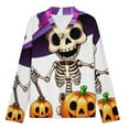 thumbnail image 3 of Cartoon Halloween Skeleton with Pumpkin, Bat Womens Pyjamas Set Button Up Pyjamas Womens with Long Sleeve Top And Wide Leg Pants V-neck Loungewear Sets, 3 of 9