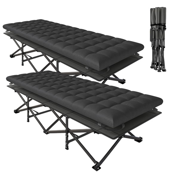 Outsunny Set of 2 Camping Cot with Pad, 32" Extra Wide Folding Cots, Black