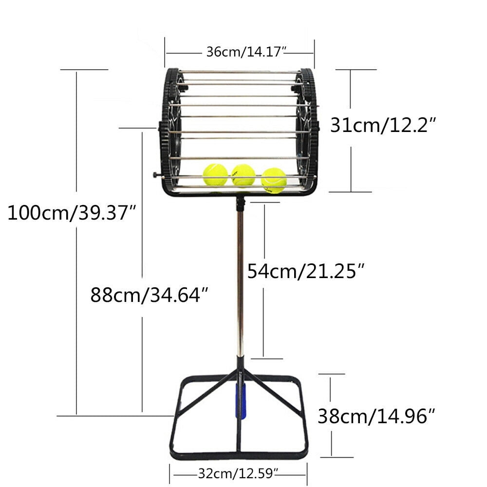 Automatic Tennis Ball Picker, 55 Large Capacity Stainless Steel Balls Receiver Pick Up Rollers Tool Tennis Ball Picker Saver Grabber Black