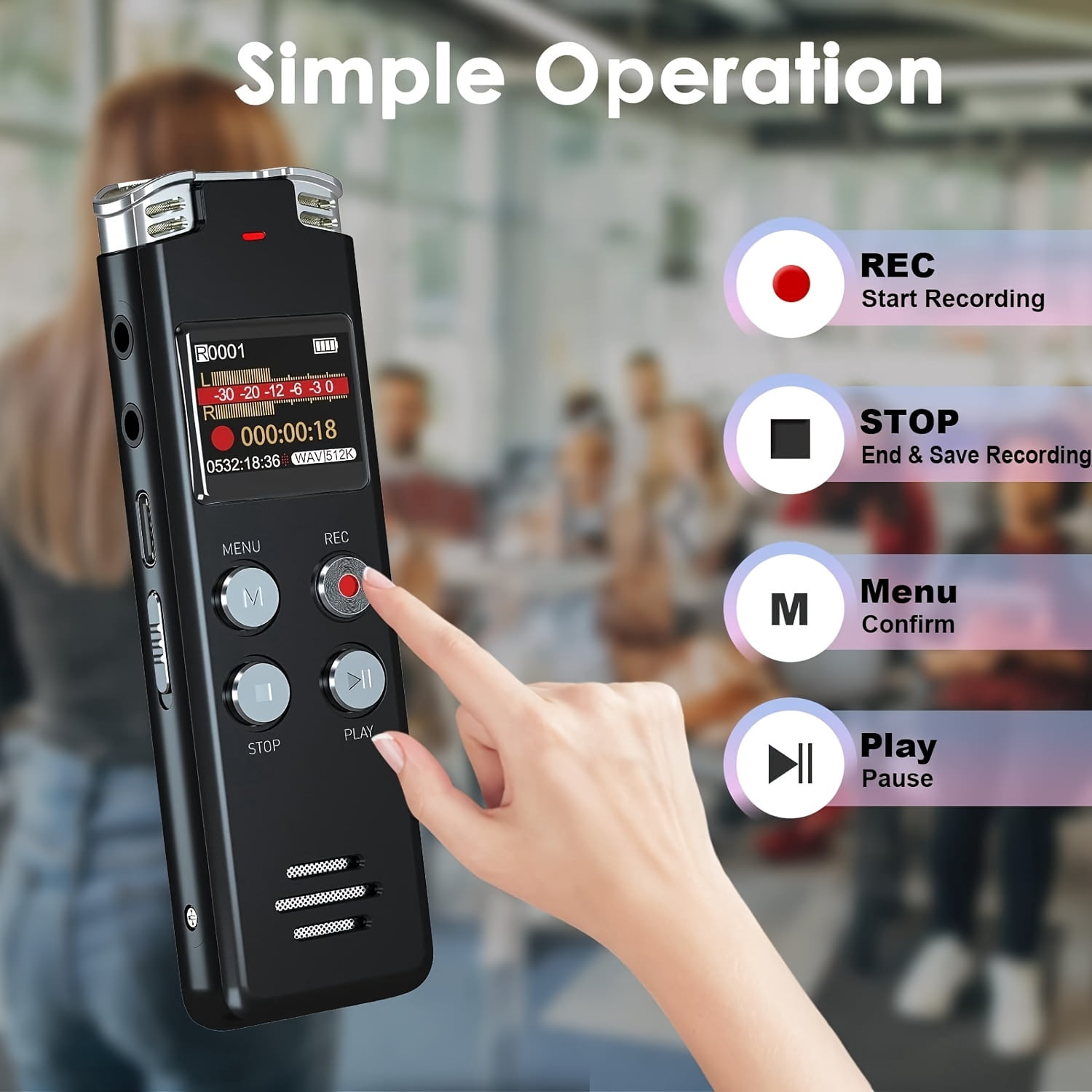 64GB Digital Voice Recorder - Voice Activated Recorder With Playback, Upgraded Tape Recorder For Lectures, Meetings, Interviews, Audio Recorder USB Charge, MP3
