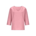 thumbnail image 3 of Paiwinds Women's V-Neck 3/4 Sleeve Loose Fit Pullover Top Casual Solid Color Blouse Soft Cotton Linen Blend, 3 of 8