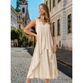 thumbnail image 3 of DARING DIVA Ruffle Sleeveless V Neck Pleated Flowy Maxi Dress S Apricot, 3 of 8