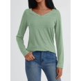 thumbnail image 2 of V Neck T Shirts for Women Lace Long Sleeve Tops Loose Fit Dressy Casual Blouses Fall Winter Basic Trendy Green S, 2 of 6