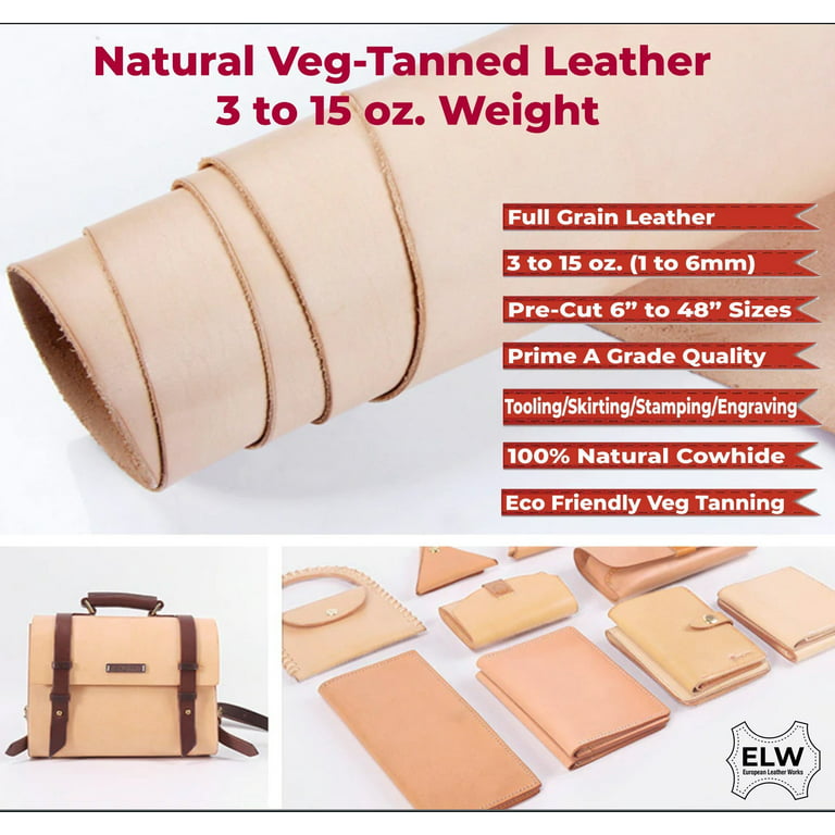 European Leather Work 5-6 oz. (2-2.4mm) Vegetable Tanned Leather Natural