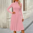 thumbnail image 3 of Women's Casual Fashion High Neck Long Sleeve Solid Color Midi Dress, Fall and Winter Comfortable Dress for Casual Outings, Soft and Breathable Fabric,Pink,L, 3 of 7