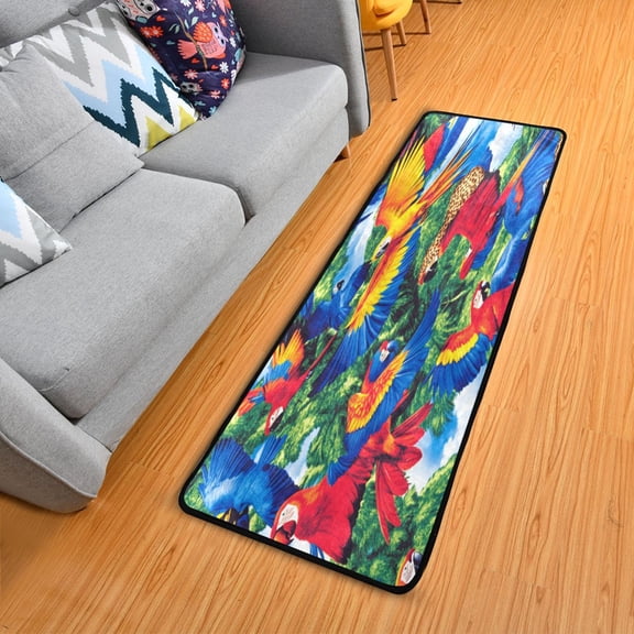 Vibrant Parrots Long Area Rug 72" x 24" Non-Slip Polyester with Cotton Padding