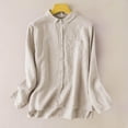 thumbnail image 3 of Asgosdo Women Tops Cotton Linen Long Sleeve Collared Button Down Solid Color Shirts Comfy Soft Clothes, 3 of 4