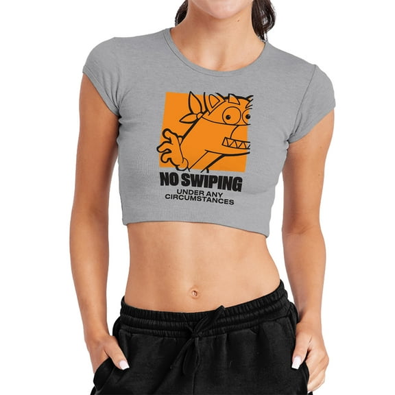 Popfunk Dora The Explorer No Swiping Under Any Circumstances Women's Cap Sleeve Baby Rib Crop Top, Athletic Heather, Small