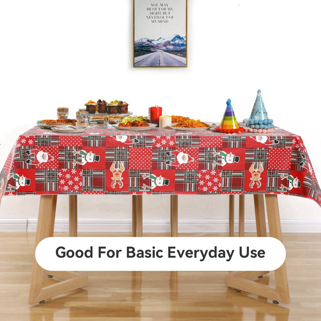 Ray Star 52x90in Christmas Rectangle Tablecloth - Waterproof Spill Proof Red Table Cover, Washable Table Cloths for Dinner, Parties, Holiday Decorations