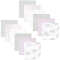 Hudson Baby Infant Girl Flannel Cotton Washcloths, Lilac Elephants 12 Pack, One Size